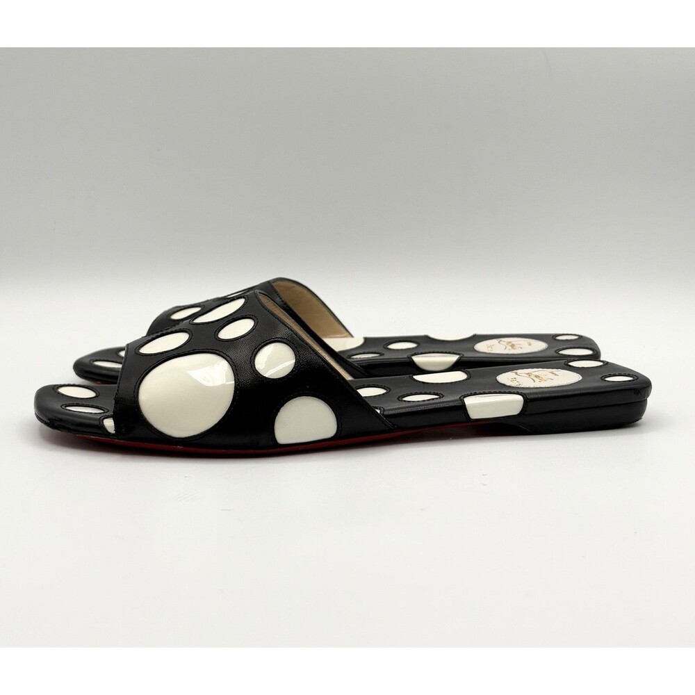 Christian Louboutin Black & White Polka Dot Leather Sandals Slides Sz EU 37.5 - Picture 5 of 13